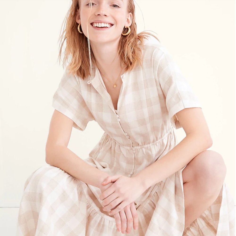 Madewell Button-Front Tiered Midi Dress (Undyed Gingham)